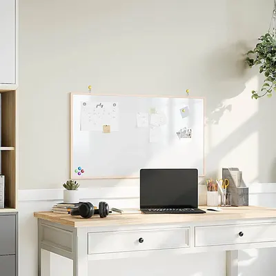 vidaXL Tablă albă magnetică cu ramă din lemn masiv de pin 100x55 cm