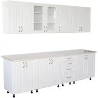 Bucatarie Zebra 260 cm din MDF Alb Lucios cu blat termoizolant imitatie Alb / Bej