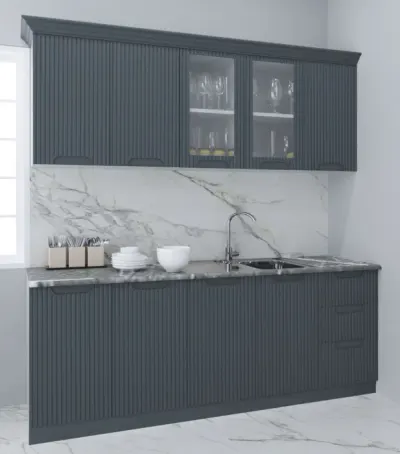 Set bucatarie SPACE 200 cm, 6 corpuri, cu sertare, blat termorezistent, fronturi MDF, antracit