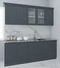 Set bucatarie SPACE 200 cm, 6 corpuri, cu sertare, blat termorezistent, fronturi MDF, antracit