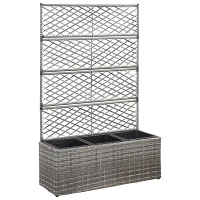 vidaXL Strat înălțat spalier cu 3 ghivece gri 83x30x130 cm poliratan
