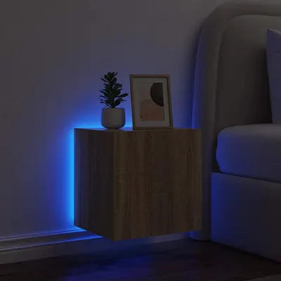 vidaXL Comodă TV de perete cu lumini LED, stejar sonoma, 40,5x35x40 cm