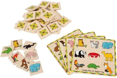 Joc din lemn Bigjigs - Loto, cu animale