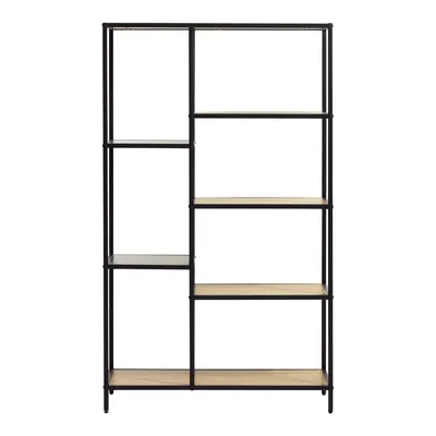 Bibliotecă neagră/în culoare naturală cu aspect de lemn de stejar 80x146x35 cm Altino – Unique Furniture