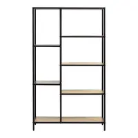Bibliotecă neagră/în culoare naturală cu aspect de lemn de stejar 80x146x35 cm Altino – Unique Furniture