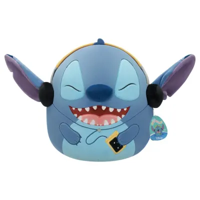 Jucarie de plus, Squishmallows, Disney Stitch cu casti, 17 cm