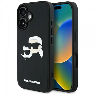 Husa pentru Apple iPhone 16, Karl Lagerfeld, 3D Rubber Karl & Choupette, Neagra