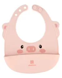 Baveta pentru bebelusi KikkaBoo Pink din silicon,cu buzunar pentru resturi alimentare,inchidere reglabila,fara BPA