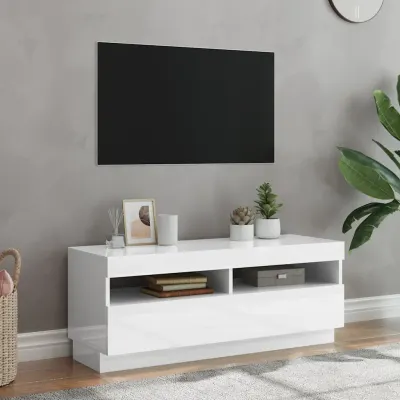 vidaXL Comodă TV cu lumini LED, alb extralucios, 100x35x40 cm