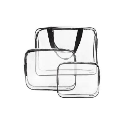 Set 3 genti cosmetice, diferite dimensiuni, fermoar inchidere, PVC, transparent
