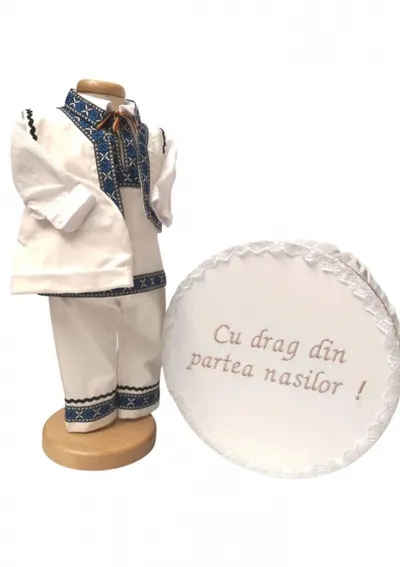 Set Botez Traditional Adi a, 2 piese costumas traditional si cufar brodat botez