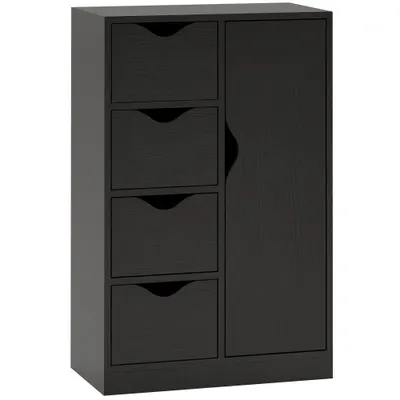 HOMCOM Bufet de depozitare comod 1 ușă și 4 sertare, din lemn, pentru living, bucătărie, intrare, sufragerie, negru | Aosom Romania