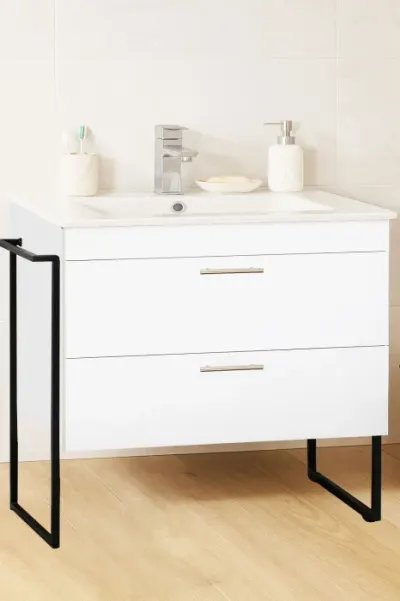 Set Baza si Lavoar seria 067, cu sertare, cadru metalic, 80 cm, alb