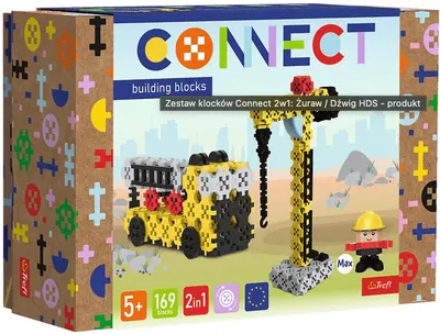 Mini constructor 2 în 1 Trefl Connect - Macara de construcții/Macara mobilă, 169 de piese