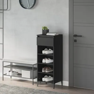 Gossi pantofar, negru, 40x36x105 cm, lemn prelucrat
