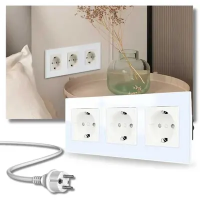 Priza tripla cu rama din sticla securizata Classlights , 16A, Alb Engros