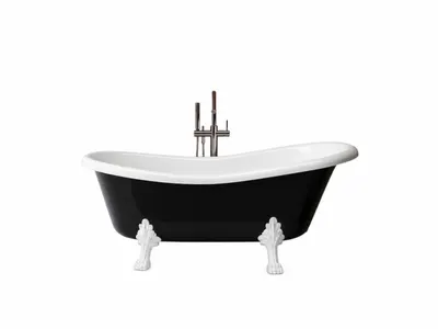 Cada freestanding ovala, compozit, cu exterior negru si interior alb, 168x76x55 cm Foglia Retro
