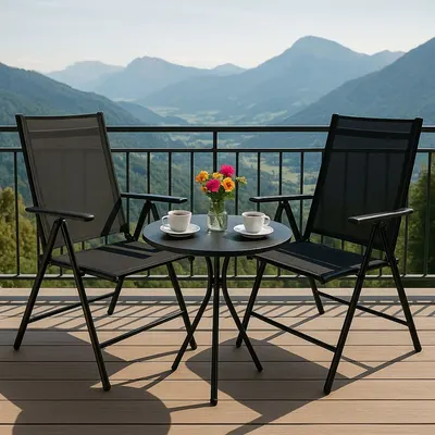Set 2 scaune pliabile pentru gradină sau terasă, Jumi, structură metalică, design ergonomic, negru
