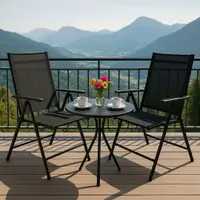 Set 2 scaune pliabile pentru gradină sau terasă, Jumi, structură metalică, design ergonomic, negru