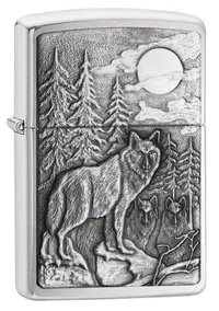 Bricheta Zippo Brushed Brass, lupi de padure