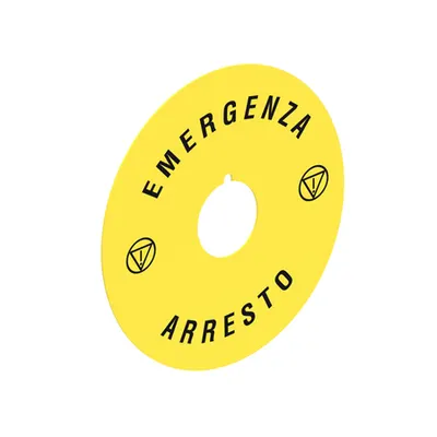 Plastic Disk For Mushroom Head Pushbuttons, Emergenza Arresto Ø90mm / 3.5in