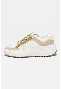 Pantofi sport cu detalii de piele intoarsa - Alb/Kaki/Maro nisip