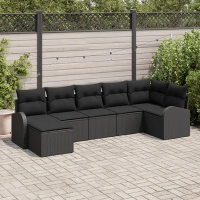 Gossi set de canapea de gradina 7 piese cu perne poliratan negru