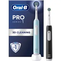 Set 2x Periuta de dinti electrica Oral-B Pro 1, Curatare 3D, 3 programe, 1 capat de periaj, Negru Albastru