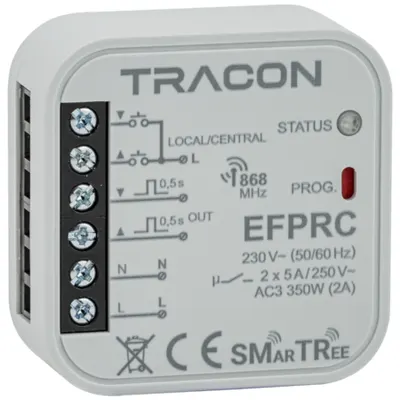 Controler jaluzele, in doza de aparataj, local/central 230 V, 50 Hz, 2x5 A, 2 NO, 868.32 MHz