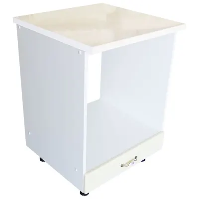 Corp pentru cuptor incorporabil cu sertar Zebra, Alb/MDF Vanilie lucios, cu blat Travertin, 60 x 85 x 60 cm