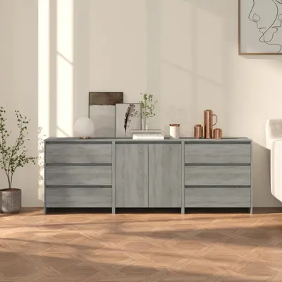 vidaXL Servantă, 3 piese, sonoma gri, lemn prelucrat