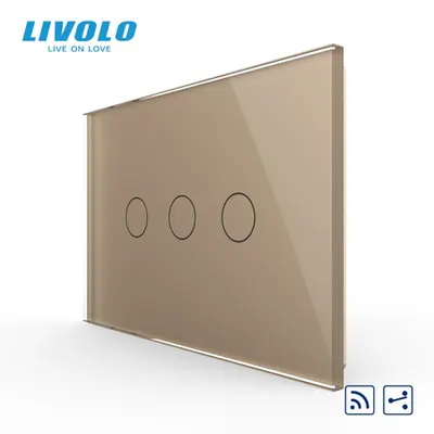 Intrerupator triplu, standard italian, cap scara / cap cruce, control telecomanda RF, cu panou sticla, 3M Auriu
