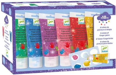 Vopsele pentru desen cu degetele Djeco - Strălucitoare, 6 х 75 ml