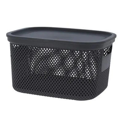 Coș depozitare cu capac, 6 L, din plastic perforat, Storage Solutions, gri închis