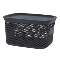 Coș depozitare cu capac, 6 L, din plastic perforat, Storage Solutions, gri închis