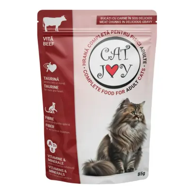 CAT JOY, Vită, plic hrană umedă pisici, (în sos), 85g