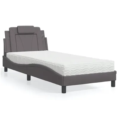 vidaXL Pat, Viana, cu saltea, gri, 90x200 cm, piele ecologică