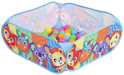 Piscină textilă pliabilă pentru joacă Playgro – Adventure Pals Ball Pit, 72 x 72 cm, cu 30 de mingi