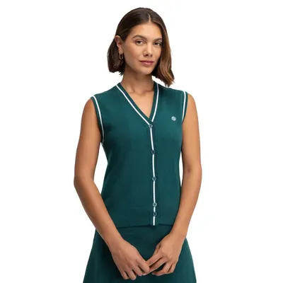 Vestă de tricotată cu decolteu în v pentru femei Zaharias Teal Verde