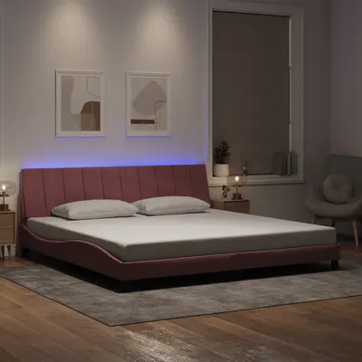 Gossi cadru de pat cu lumini led, roz, 200x200 cm, catifea