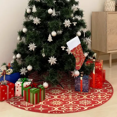 vidaXL Fustă de brad de Crăciun de lux cu șosetă roșie, material textil, 122 cm