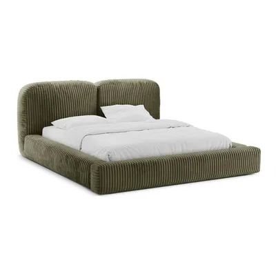 Pat matrimonial verde tapițat cu spațiu de depozitare cu somieră 160x200 cm Martina – Micadoni