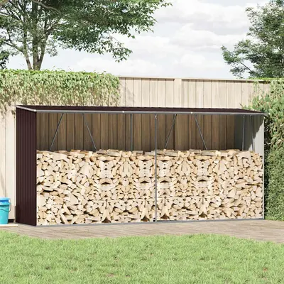 vidaXL Șopron depozitare lemne, maro, 330x84x152 cm, oțel galvanizat