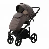 Carucior pentru copii, Adamex, 2 in 1, Lanti PS28, Pliabil, landou cu salteluta, copertina reglabila, roti frontale pivotante, cu dubla suspensie si husa de ploaie inclusa, Linen EcoLeather Brownstone