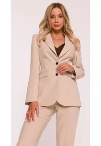 Jacheta S417 Bej polyester - jacheta clasica cu un singur rand de nasturi - guler clasic cu revere finisate manual - captusita complet - lungime sub sold - maneci lungi inguste - Bej