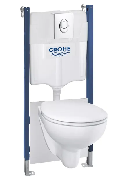Set WC Grohe Solido 39419000, suspendat, WC Grohe Bau, clapeta crom, SoftClose, alb
