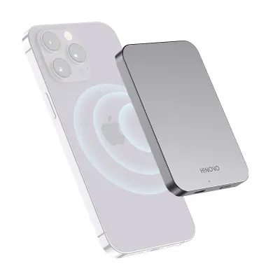 Baterie externa HINOVO MB1-5000 Magsafe Power Bank 5000mAh pentru iPhone, Incarcare Wireless, functie MagSafe, Atasare magnetica - Default Title