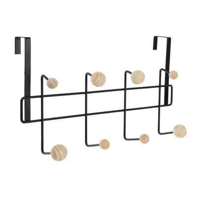 Cuier cu suport pentru ușă din metal negru, cu butoni din lemn 40x22 cm