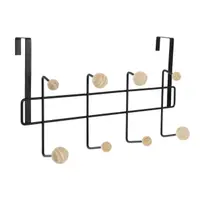 Cuier cu suport pentru ușă din metal negru, cu butoni din lemn 40x22 cm