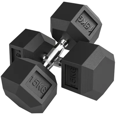 HOMCOM Set Ganteră Hexagonală 2x15 kg din Cauciuc, Portabilă, pentru Sală sau Acasă | Aosom Romania